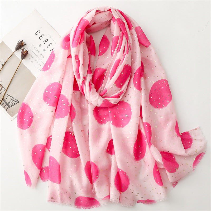 Autumn and winter cotton and linen feel scarf bronzing full moon round burr scarf warm shawl women