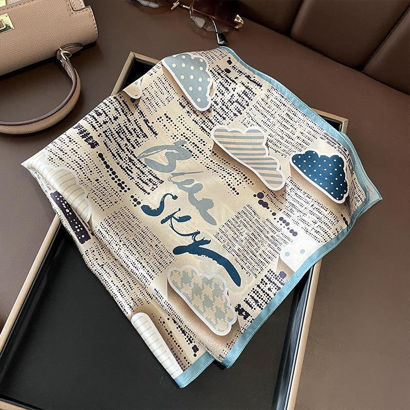 New Cartoon clouds letter splicing pattern/100% Mulberry silk light and breathable scarf/Gift for her