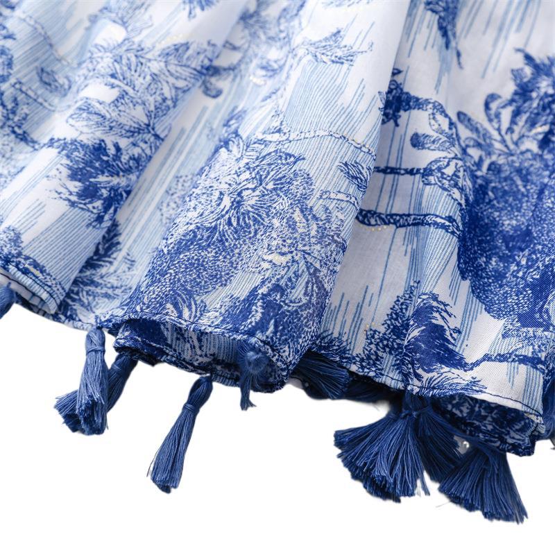 Scarf travel sunscreen scarf Hanfu accessories photo retro ethnic style blue blue and white porcelain bronzing shawl