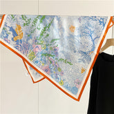 65cm Mulberry Silk Whimsical Garden Scarf Double Crepe Spring Summer Square Shawl