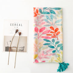 Pink flower scarf women's spring outing long shawl seaside beach towel thin cotton and linen feel scarf yarn