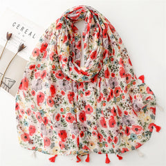 scarf women's spring and summer Korean version of pink flower scarf women's yarn scarf travel with beach towel printing sunscreen shawl