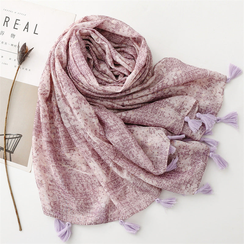 Scarf travel sunscreen scarf photo retro ethnic style taro purple hand-painted mosaic bronzing shawl women