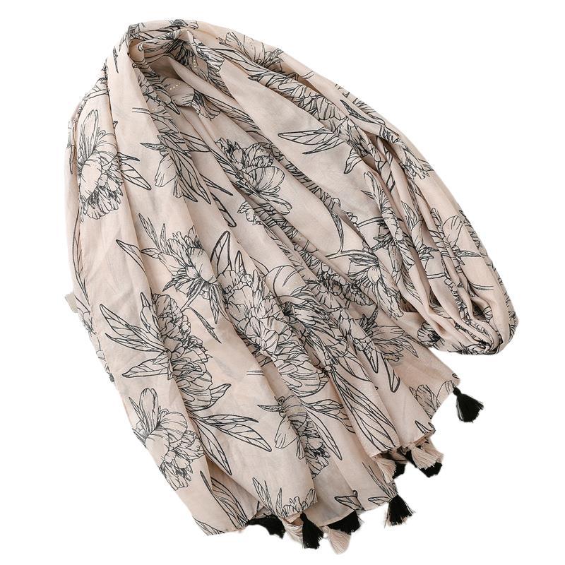 Scarf travel sunscreen scarf Hanfu accessories photo retro ethnic style khaki big flower bronzing shawl