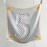 65cm Mulberry Silk Scarf – Digital 5 Grid Pattern Square Silk Shawl for Women, Elegant & Versatile Accessory