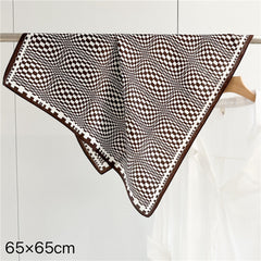 26'' Coffee Plaid Mulberry Silk Scarf – Sophisticated Women’s Square Shawl with a Classic, Elegant Check Pattern
