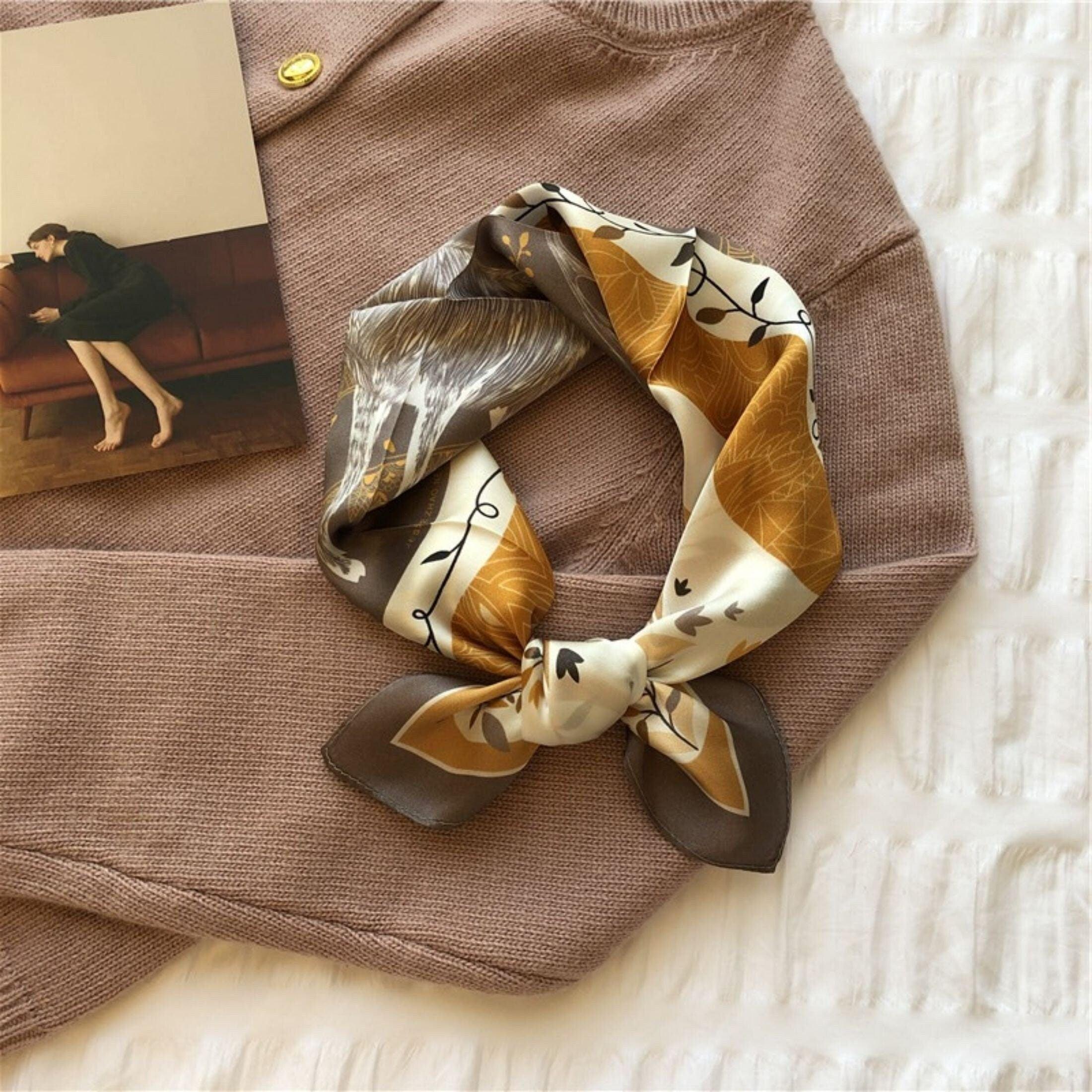 ムースプリント 100% 桑シルクスカーフ/シルクヘッドスカーフ/シルクヘアスカーフ/シルクネックスカーフ/母の日ギフト/バッグアクセサリー/彼女へのギフト