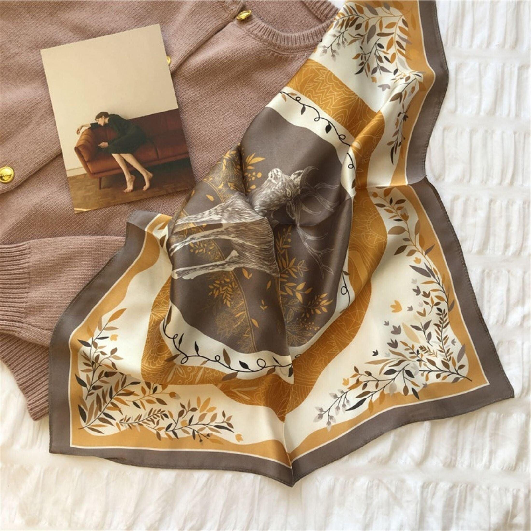 ムースプリント 100% 桑シルクスカーフ/シルクヘッドスカーフ/シルクヘアスカーフ/シルクネックスカーフ/母の日ギフト/バッグアクセサリー/彼女へのギフト