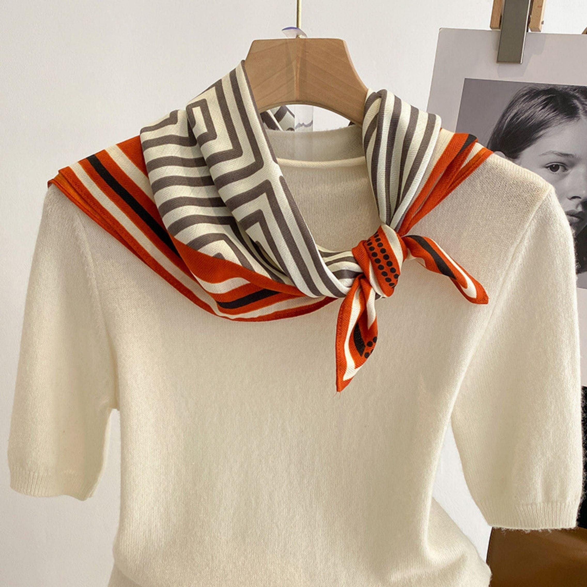 Vintage Fret Pattern Square Scarf/Retro Pattern Cotton and Linen Texture Shawl/Head Scarf for Women/Perfect Gift for Her