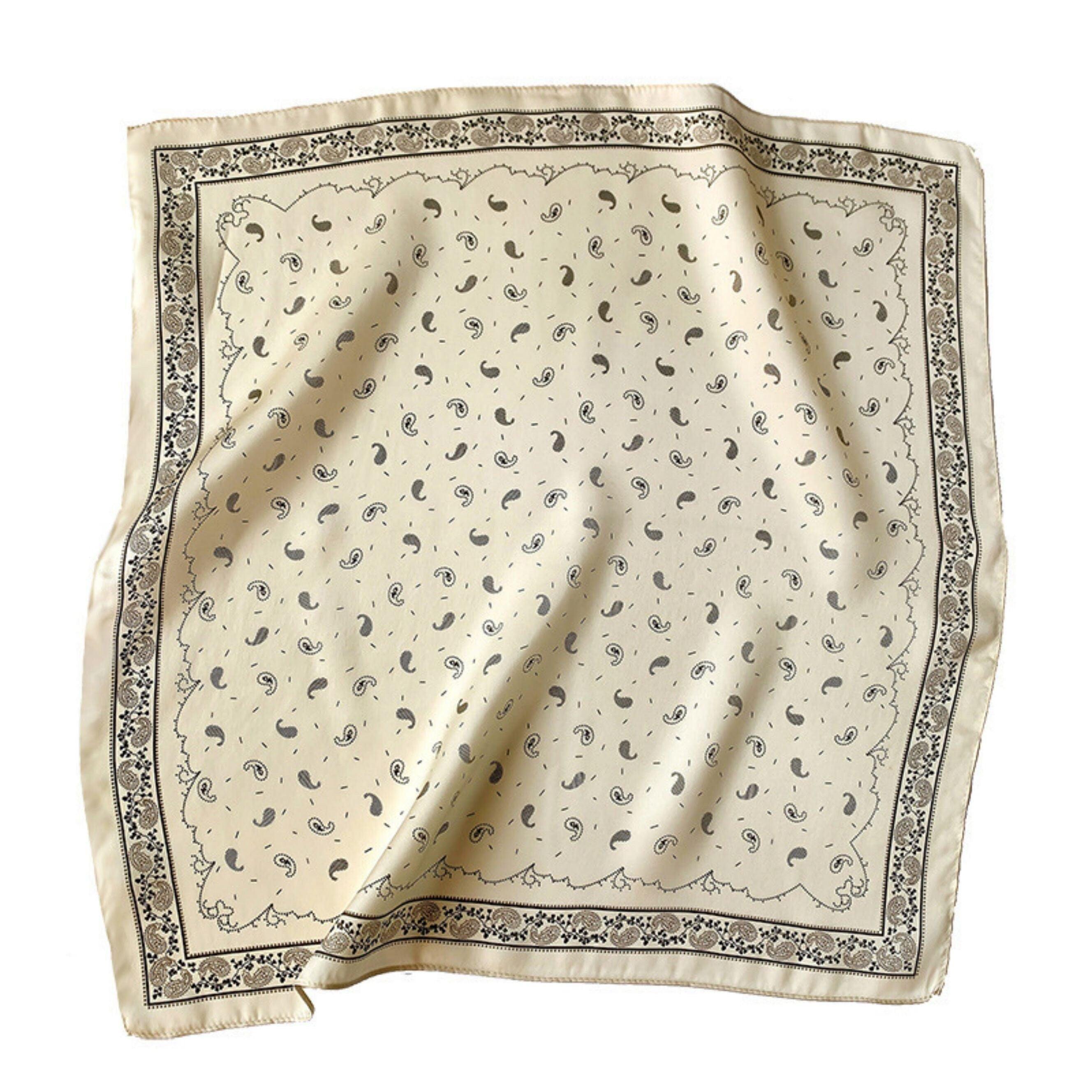 Pale Yellow Paisley Silk Scarf/100% mulberry Silk Scarf/Silk head scarf/Silk hair scarf/Silk neck scarf/Silk bandana/Bag Accessory/Gift for her