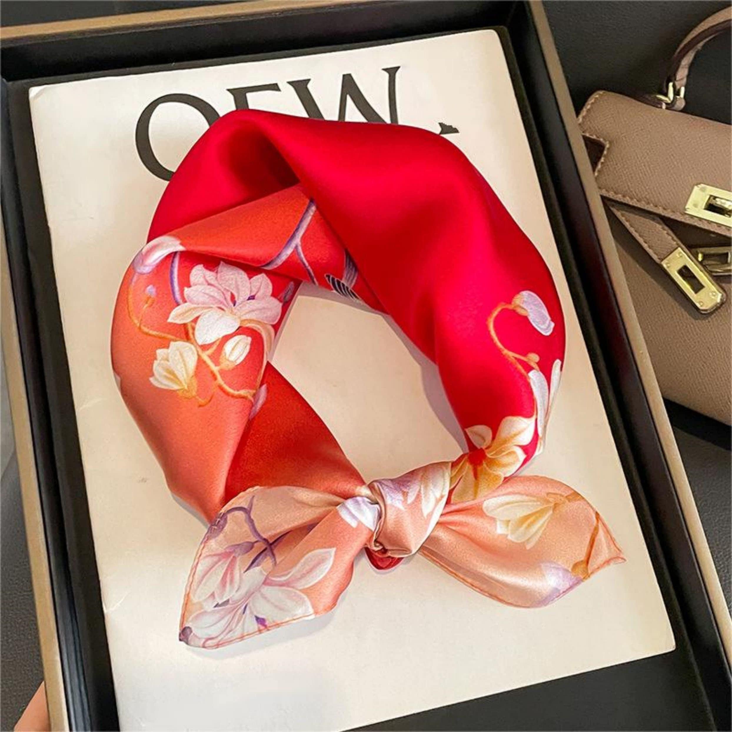 Rouge Red Flower Bird 100% mulberry Silk Scarf/Silk head scarf/Silk hair scarf/Silk neck scarf/Mother&