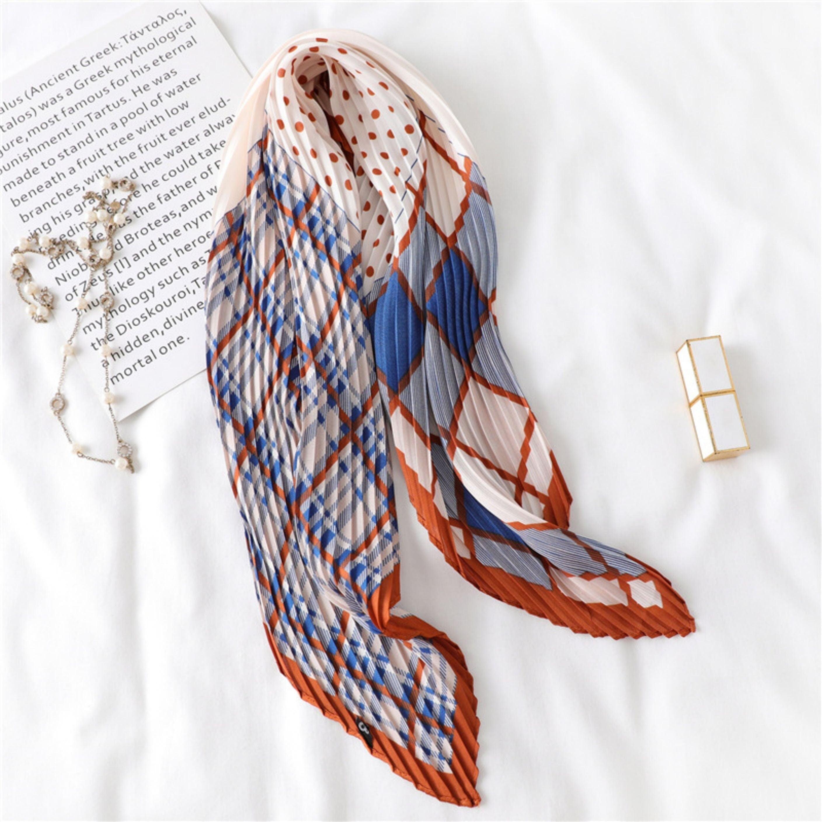 女性用プリーツスカーフ/ダイヤモンド型スカーフ/シルクヘアスカーフ/バンダナヘッドバンド/バッグアクセサリー/シルクヘッドスカーフ/彼女へのギフト/レディライクスタイル