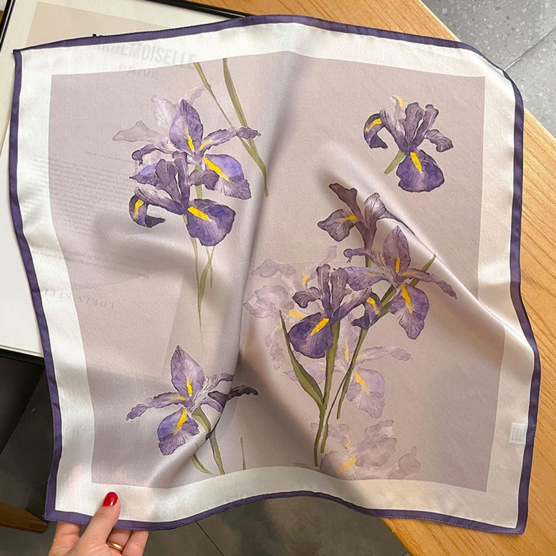 Purple Iris 100% mulberry Silk Scarf/Silk head scarf/Silk hair scarf/Silk neck scarf/Mother&