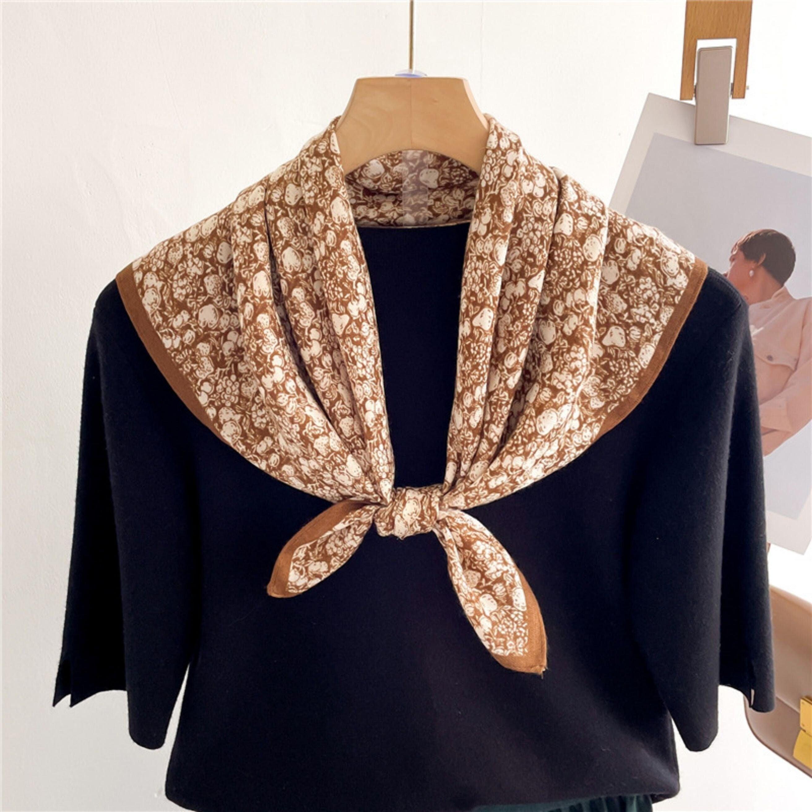 ダークグリーン花柄スクエアスカーフ/ヘリンボーン織りスクエアスカーフ/レディースネックスカーフ/コットンリネンハンドフィーリングスカーフ/彼女へのギフト