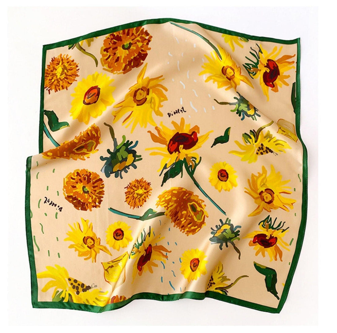 Sunflower pattern 100% mulberry Silk Scarf/Silk head scarf/Silk hair scarf/Silk neck scarf/Mother&