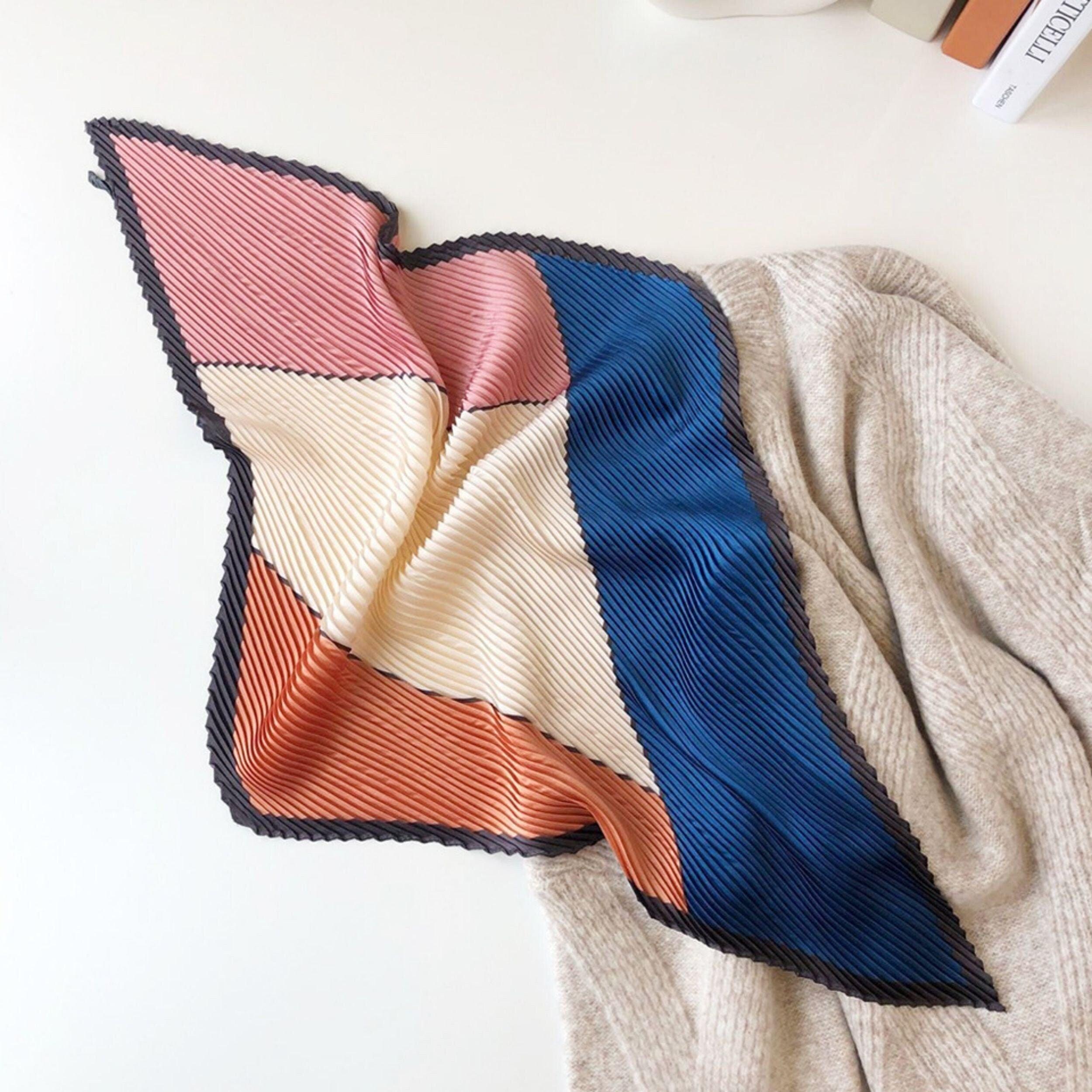 女性用プリーツスカーフ/ダイヤモンド型スカーフ/シルクヘアスカーフ/バンダナヘッドバンド/バッグアクセサリー/シルクヘッドスカーフ/彼女へのギフト/レトロスタイル