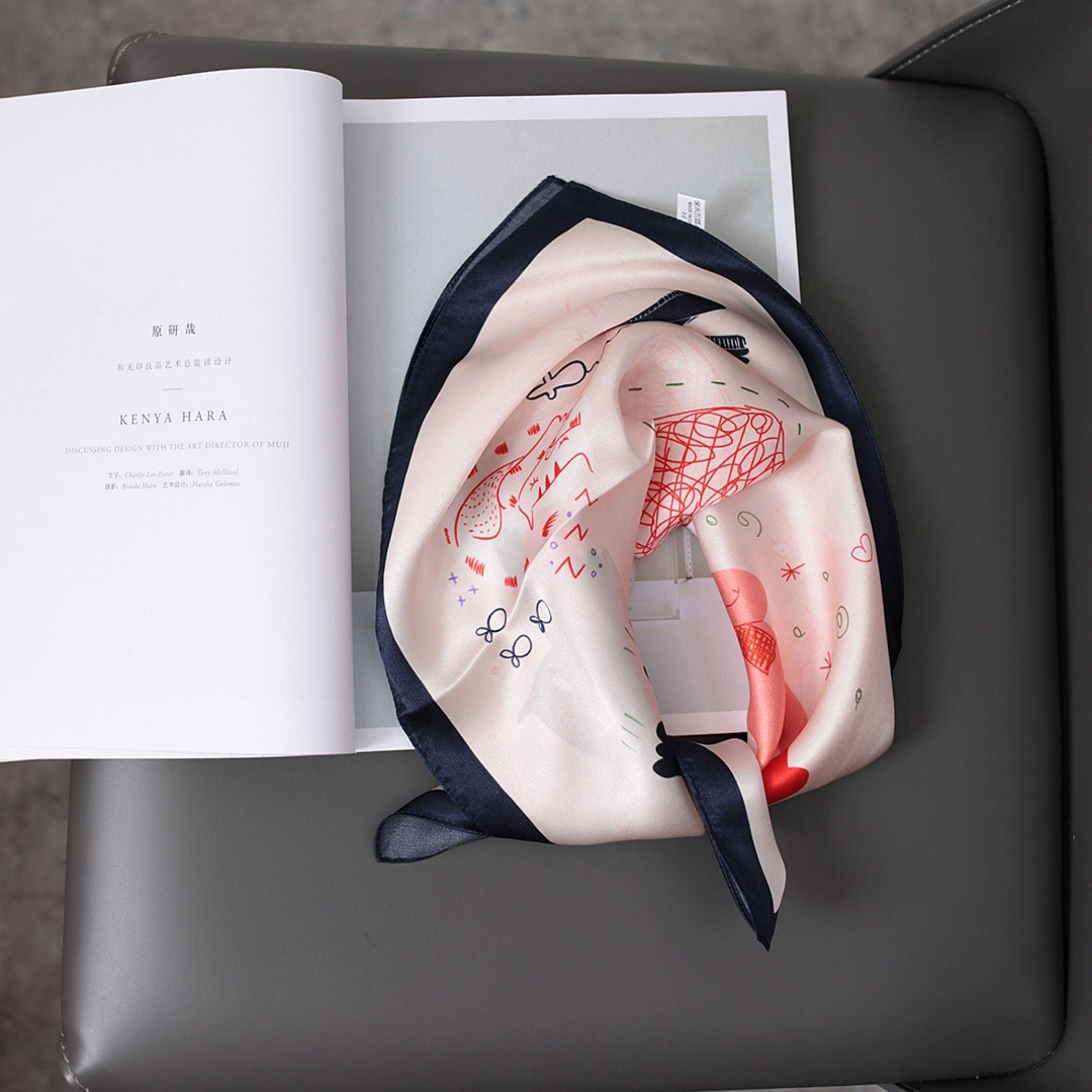 Pink Cat Pattern 100% mulberry Silk Scarf/Silk head scarf/Silk hair scarf/Silk neck scarf/Mother&