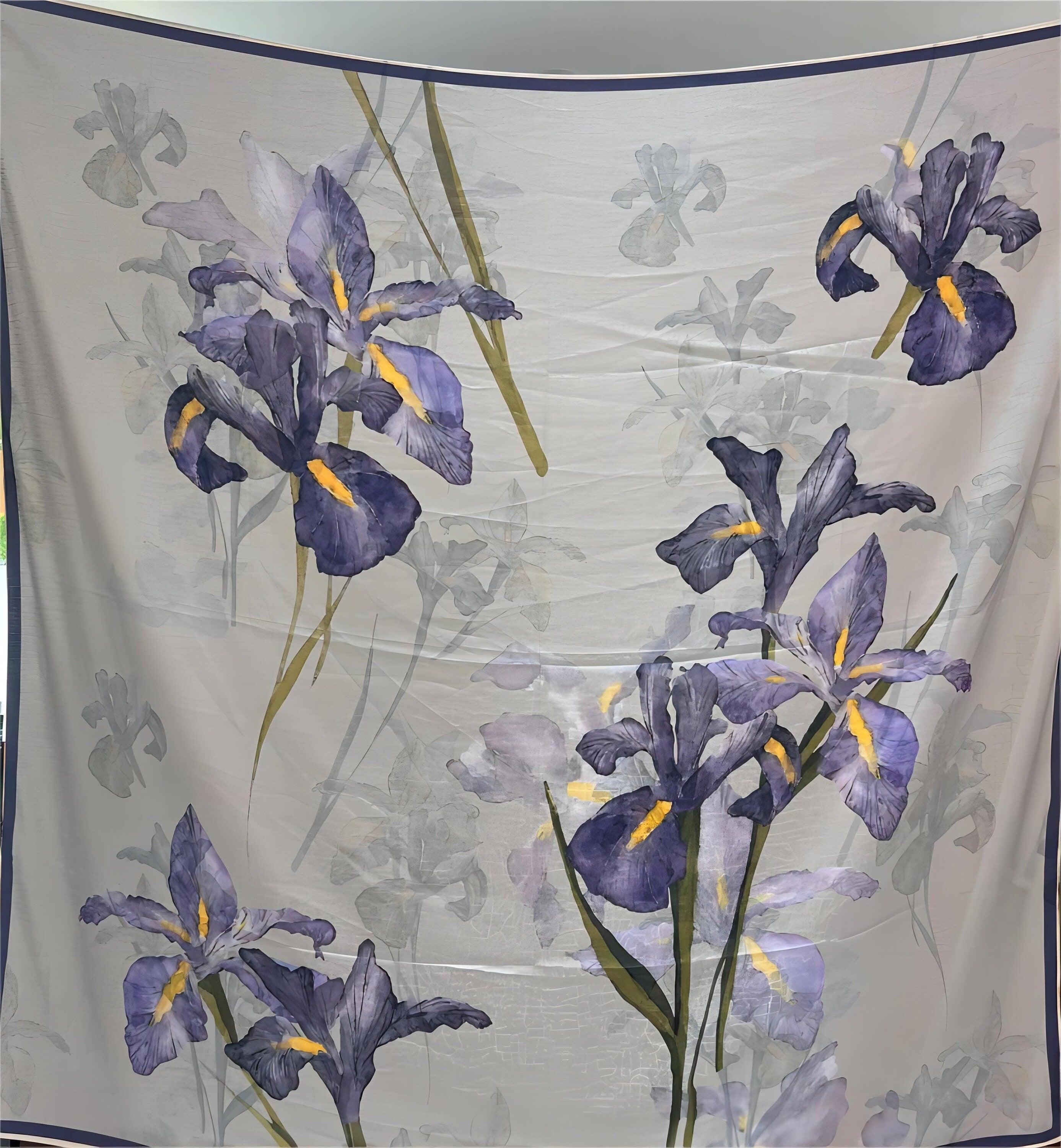 アイリス柄両面ジャガードスカーフ/エレガント 140x140cm 正方形スカーフ/女性用特大ショール/彼女への多用途ギフト