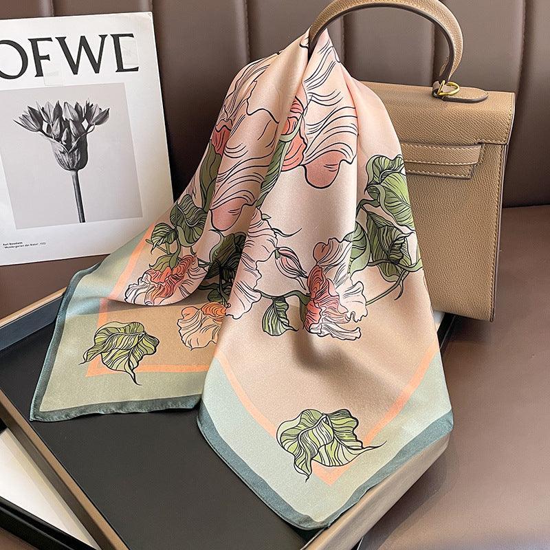 Chinese Style Vintage Rustic Pink Roses mulberry silk scarf/65CM 100% mulberry silk scarf/Silk shawl/Gift for her