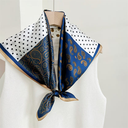 Paisley &amp; Polka Dot Patchwork 100% Mulberry Silk Scarf - 65CM Silk Shawl, Gift for Her, Elegant Silk Accessory