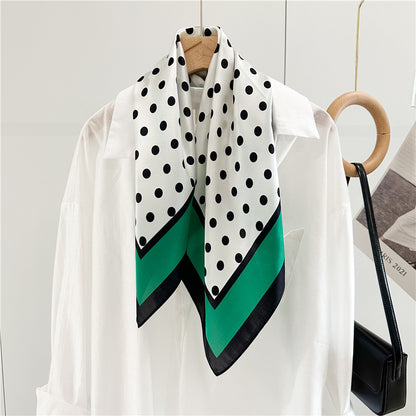New Arrival: Green Border Polka Dot 100% Mulberry Silk Scarf - 65CM Square Shawl, Elegant Gift for Her