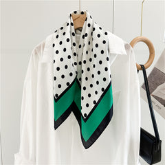 New Arrival: Green Border Polka Dot 100% Mulberry Silk Scarf - 65CM Square Shawl, Elegant Gift for Her