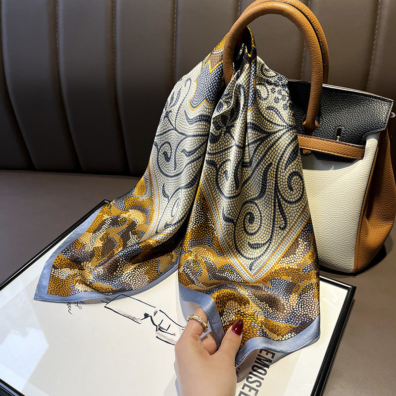 Golden Dot Stone Wall Texture Silk Scarf – 100% Mulberry Silk Twill 65CM | Elegant Square Scarf for Women