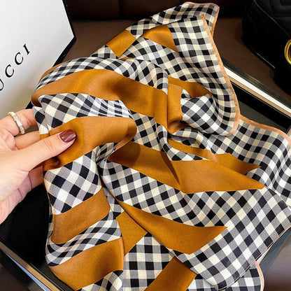 Classic Plaid pattern mulberry silk scarf/65CM 100% mulberry silk scarf/Silk shawl/Gift for her