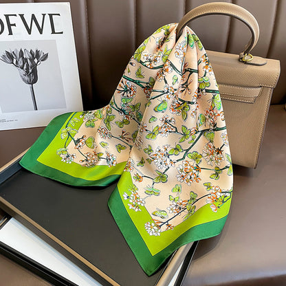 Fresh Green Pattern mulberry silk scarf/65CM 100% mulberry silk scarf/Silk shawl/Gift for her