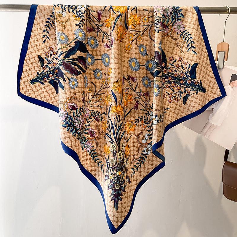 Daisy Pattern Chic Large Satin Scarf | 90x90cm Bandana | Twill Satin Shawl | Perfect Gift for Her, Mother&