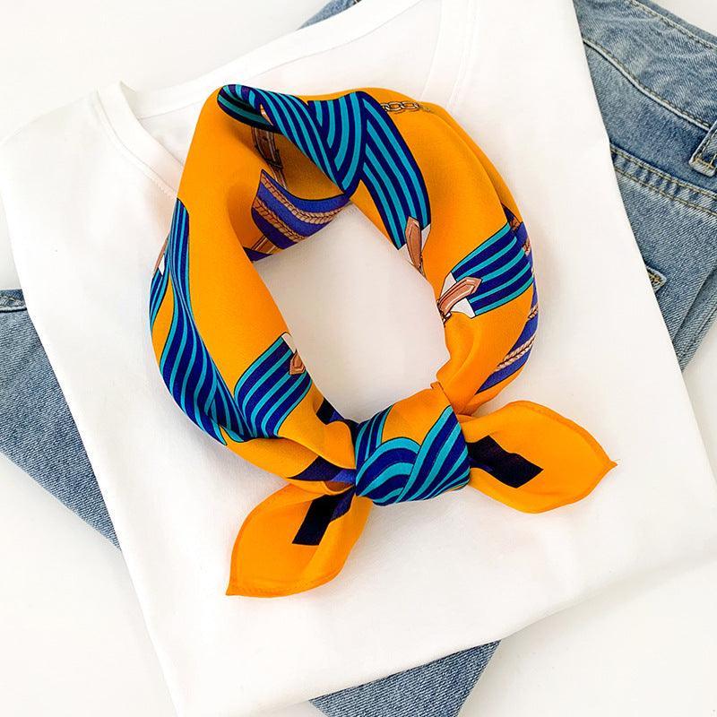 チェーンストラッププリント 桑100% シルクスカーフ/シルクヘッドスカーフ/シルクヘアスカーフ/シルクネックスカーフ/母の日ギフト/バッグアクセサリー/彼女へのギフト