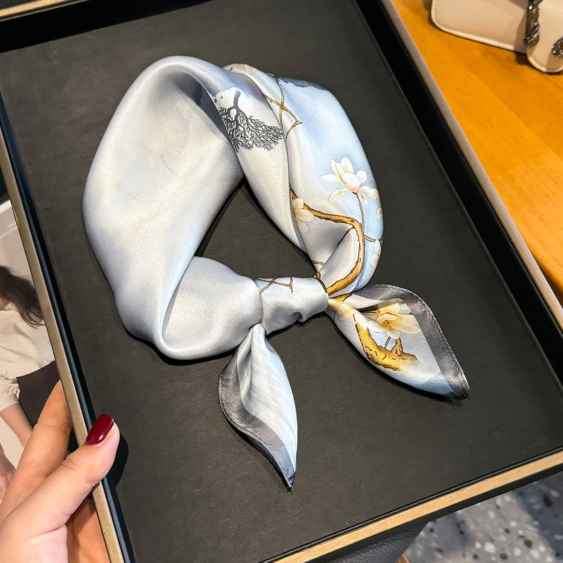 Chinese Landscape Theme 100% Mulberry Silk Scarf - Elegant Hair Scarf, Neck Scarf, Bandana, Bag Accessory, Gift for Her