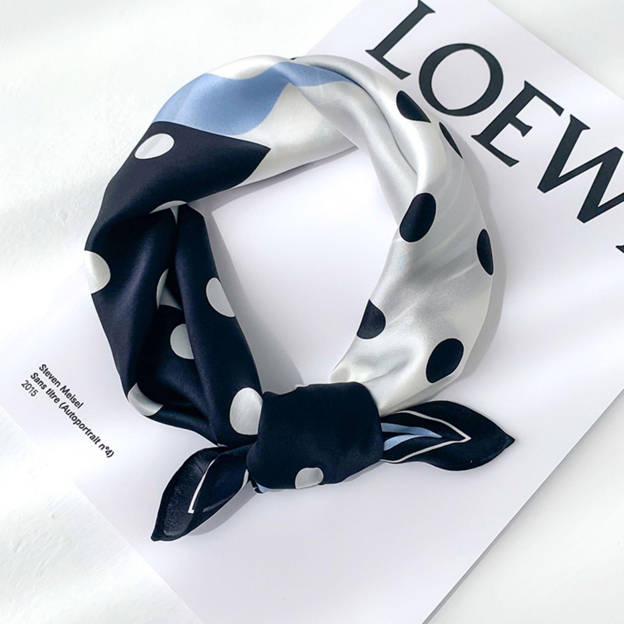 100% 桑シルクスカーフ/シルクヘッドスカーフ/シルクヘアスカーフ/シルクネックスカーフ/母の日ギフト/バッグアクセサリー/彼女へのギフト/プリント水玉