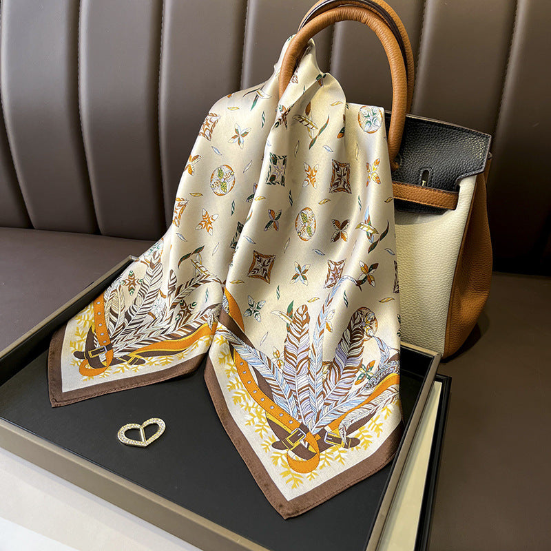 Champagne Feather Pattern silk scarf/65CM 100% mulberry silk scarf/Silk shawl/Gift for her