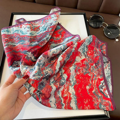 Red marbling print 100% mulberry Silk Scarf/Silk head scarf/Silk hair scarf/Silk neck scarf/Mother&