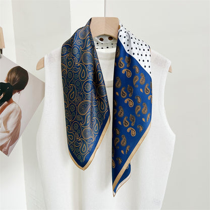 Paisley &amp; Polka Dot Patchwork 100% Mulberry Silk Scarf - 65CM Silk Shawl, Gift for Her, Elegant Silk Accessory