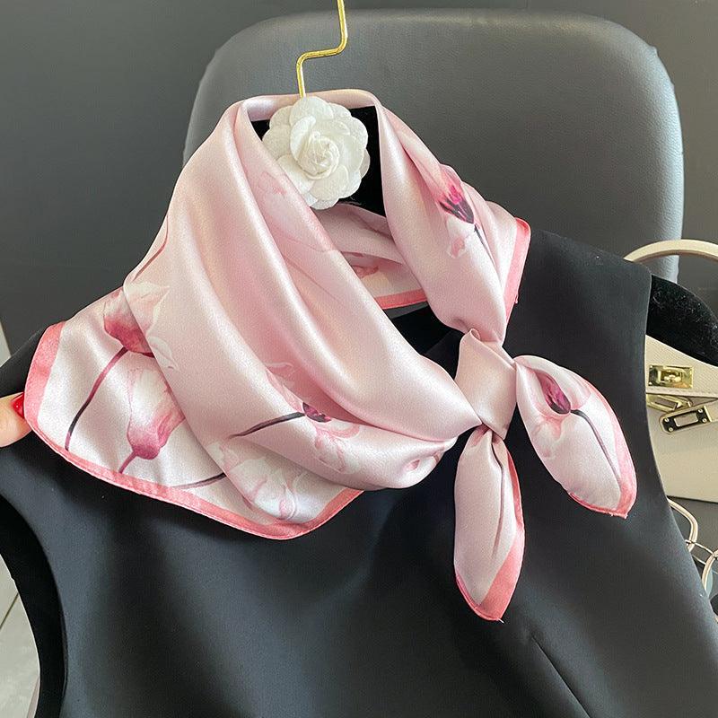 Rosa Frühlingsblumen Schal aus 100 % Maulbeerseide/Kopftuch aus Seide/Haarschal aus Seide/Halstuch aus Seide/Muttertagsgeschenke/Taschenaccessoire/Geschenk für Sie