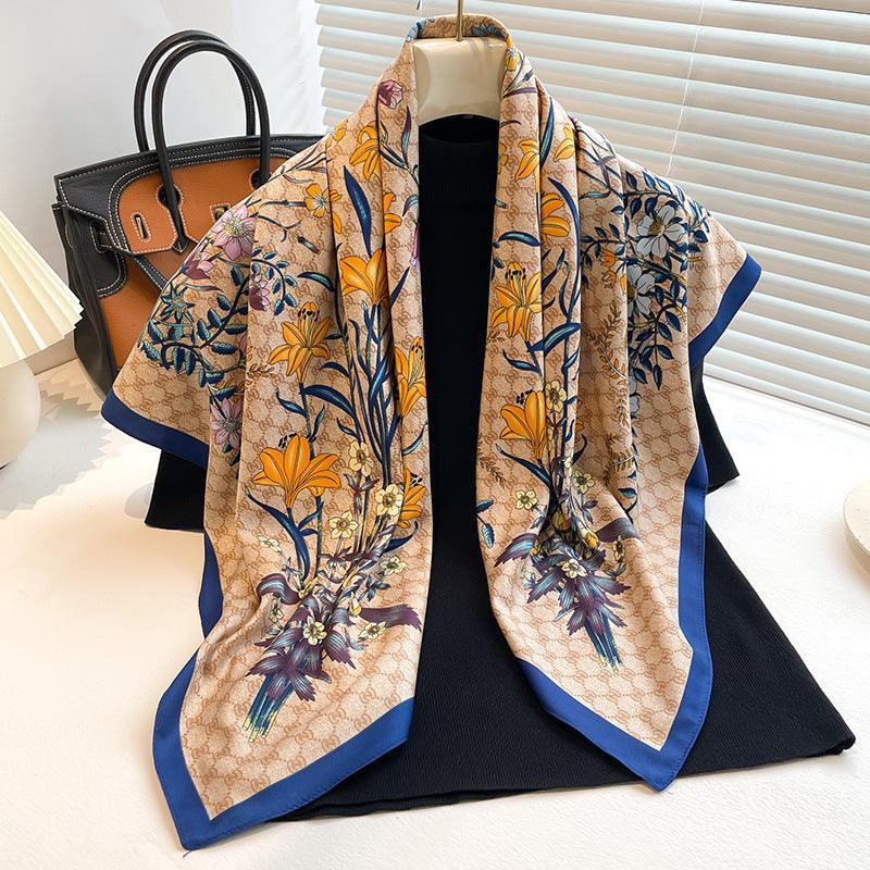 Daisy Pattern Chic Large Satin Scarf | 90x90cm Bandana | Twill Satin Shawl | Perfect Gift for Her, Mother&