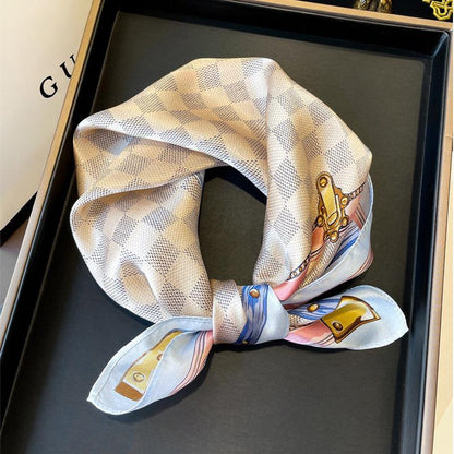 Orange Plaid Print 100% mulberry Silk Scarf/Silk head scarf/Silk hair scarf/Silk neck scarf/Mother&