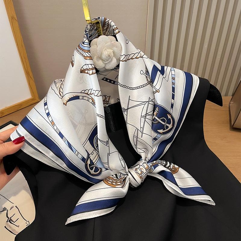 Nautical motif mulberry silk scarf/65CM 100% mulberry silk scarf/Silk shawl/Gift for her
