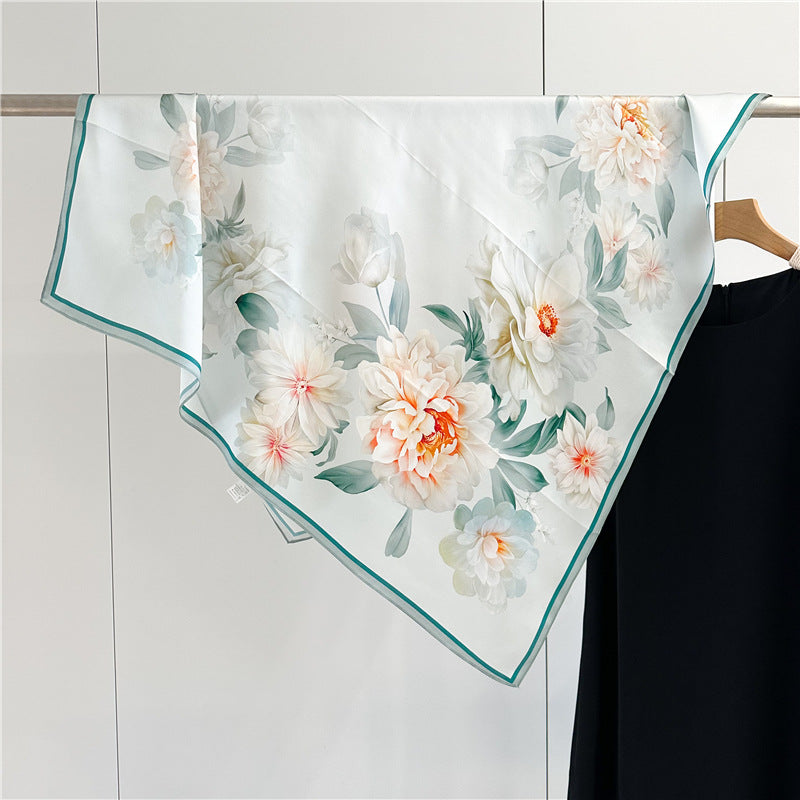 Peony Grace – 100% Silk Crepe de Chine Scarf 90cm