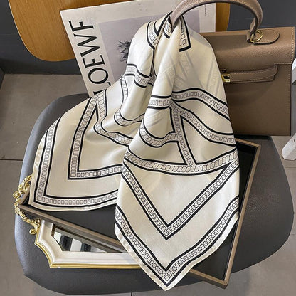 Minimalist Black and White Saddle Chain mulberry silk scarf/65CM 100% mulberry silk scarf/Silk shawl/Gift for her