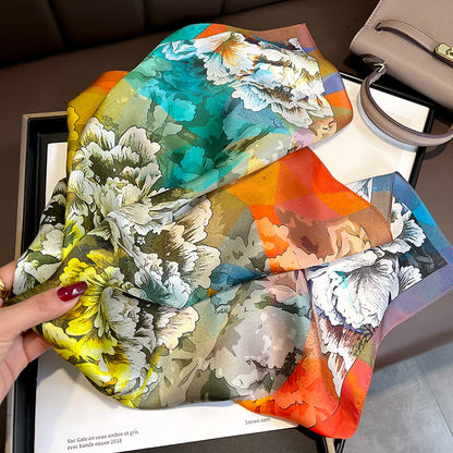Gradient Overlay Color Floral mulberry silk scarf/65CM 100% mulberry silk scarf/Silk shawl/Gift for her