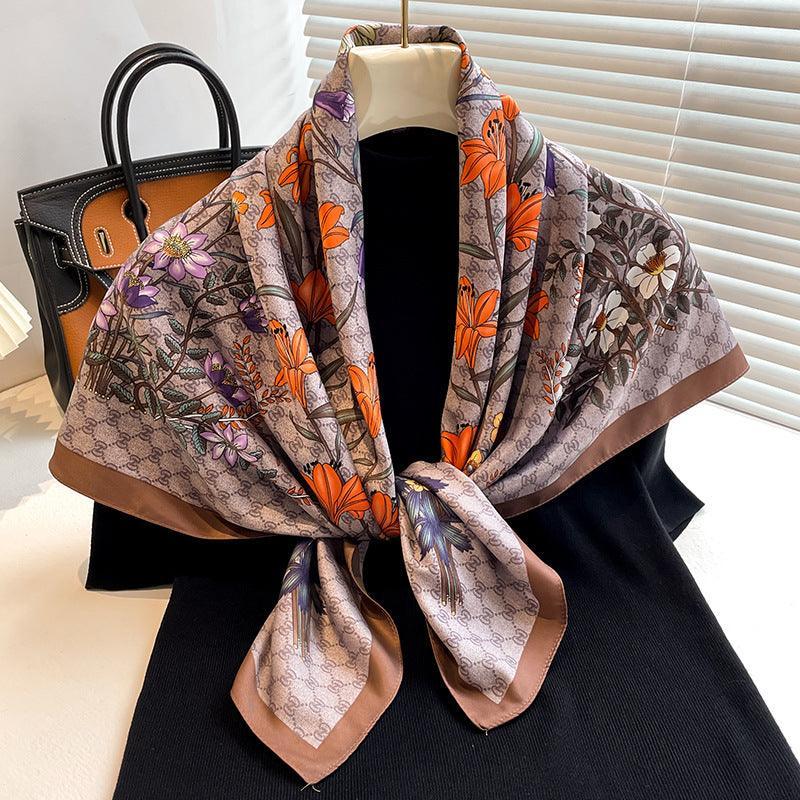 Daisy Pattern Chic Large Satin Scarf | 90x90cm Bandana | Twill Satin Shawl | Perfect Gift for Her, Mother&