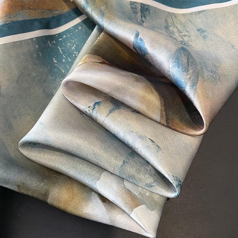 Japanese Watercolor Painting mulberry silk scarf/65CM 100% mulberry silk scarf/Silk shawl/Gift for her