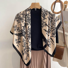 シルクスカーフ 馬/大判スクエアスカーフ/シルクツイルサテン/9090cm/シルクショール/シルクバンダナ/大判サテンスカーフ/彼女へのプレゼント/母の日ギフト