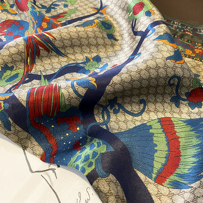 Vintage Peacock Pattern mulberry silk scarf/65CM 100% mulberry silk scarf/Silk shawl/Gift for her