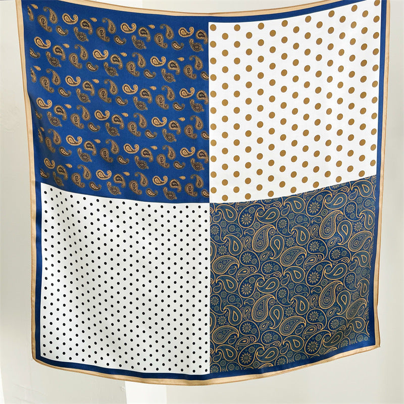 Paisley &amp; Polka Dot Patchwork 100% Mulberry Silk Scarf - 65CM Silk Shawl, Gift for Her, Elegant Silk Accessory