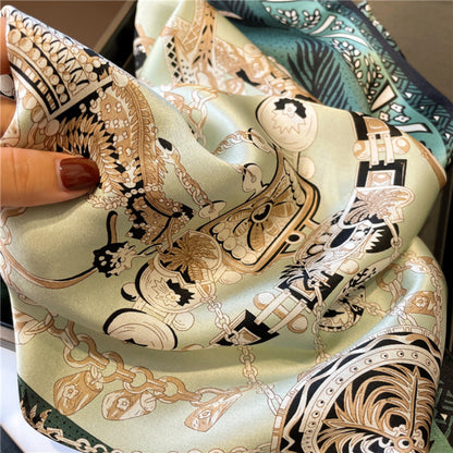 Modern Dark Green Silk Scarf – Simple Print | 100% Mulberry Silk Twill 65CM | Stylish Gift for Her