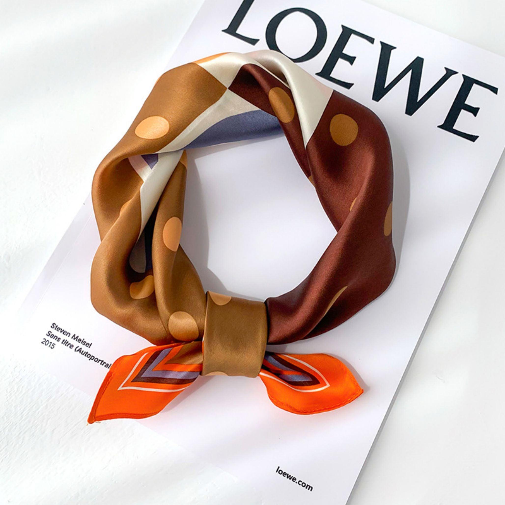 100% 桑シルクスカーフ/シルクヘッドスカーフ/シルクヘアスカーフ/シルクネックスカーフ/母の日ギフト/バッグアクセサリー/彼女へのギフト/プリント水玉